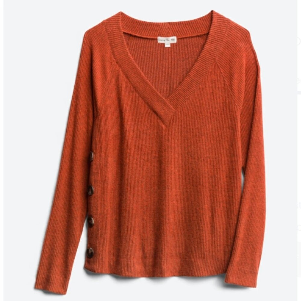 Nine Britton Khloe Brushed Button Detail Knit Top - Burnt Orange - L